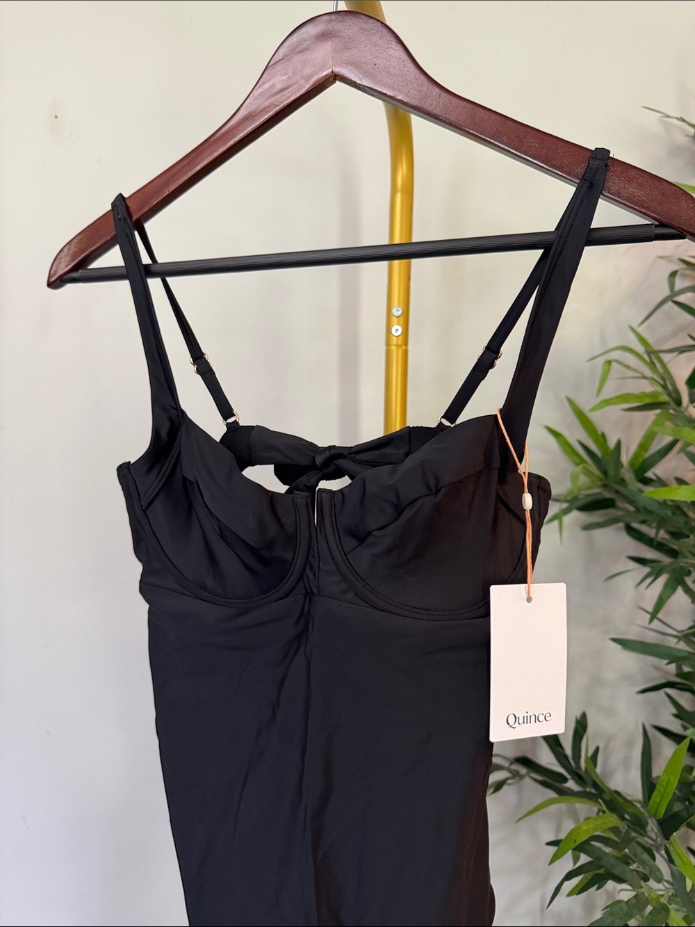 Quince Black One-Piece Swimsuit with Underwire and tie back NWT M